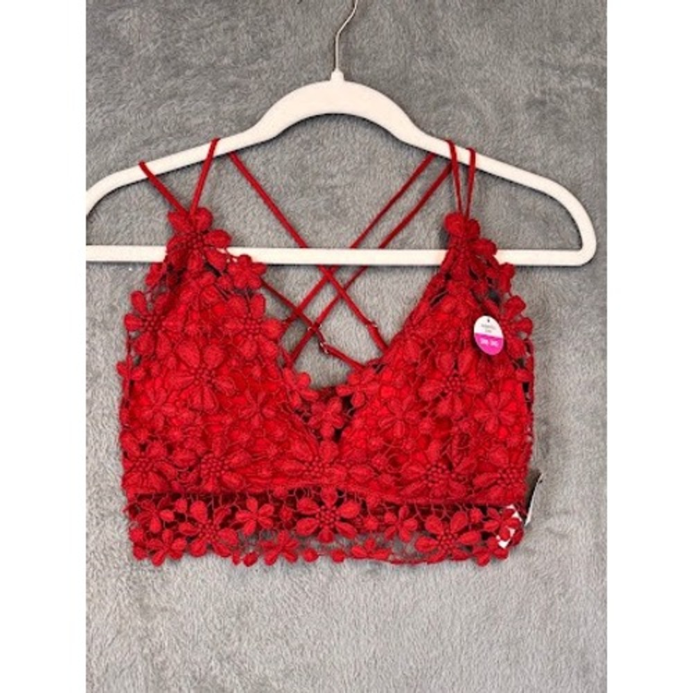 True by Rue21 Floral Crochet Lace Bralette Burnt Orange Boho Strappy Back M NWT